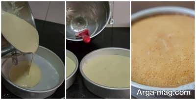 ریختن مایع کیک در قالب 